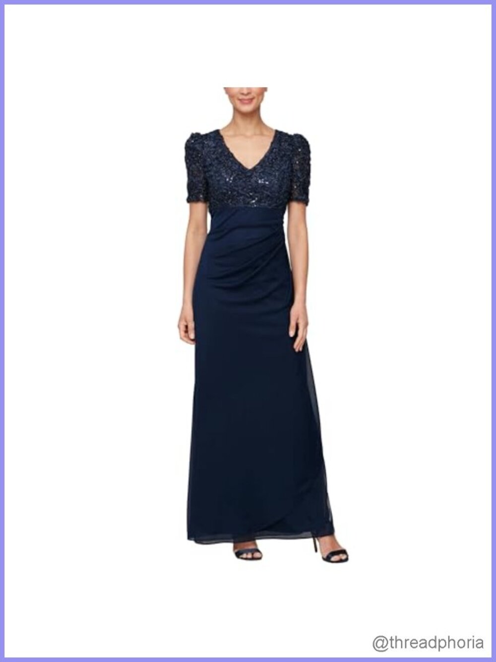 Women's A-Line Formal Gown V-Neck Sequin Soutache Bodice Empire Waist